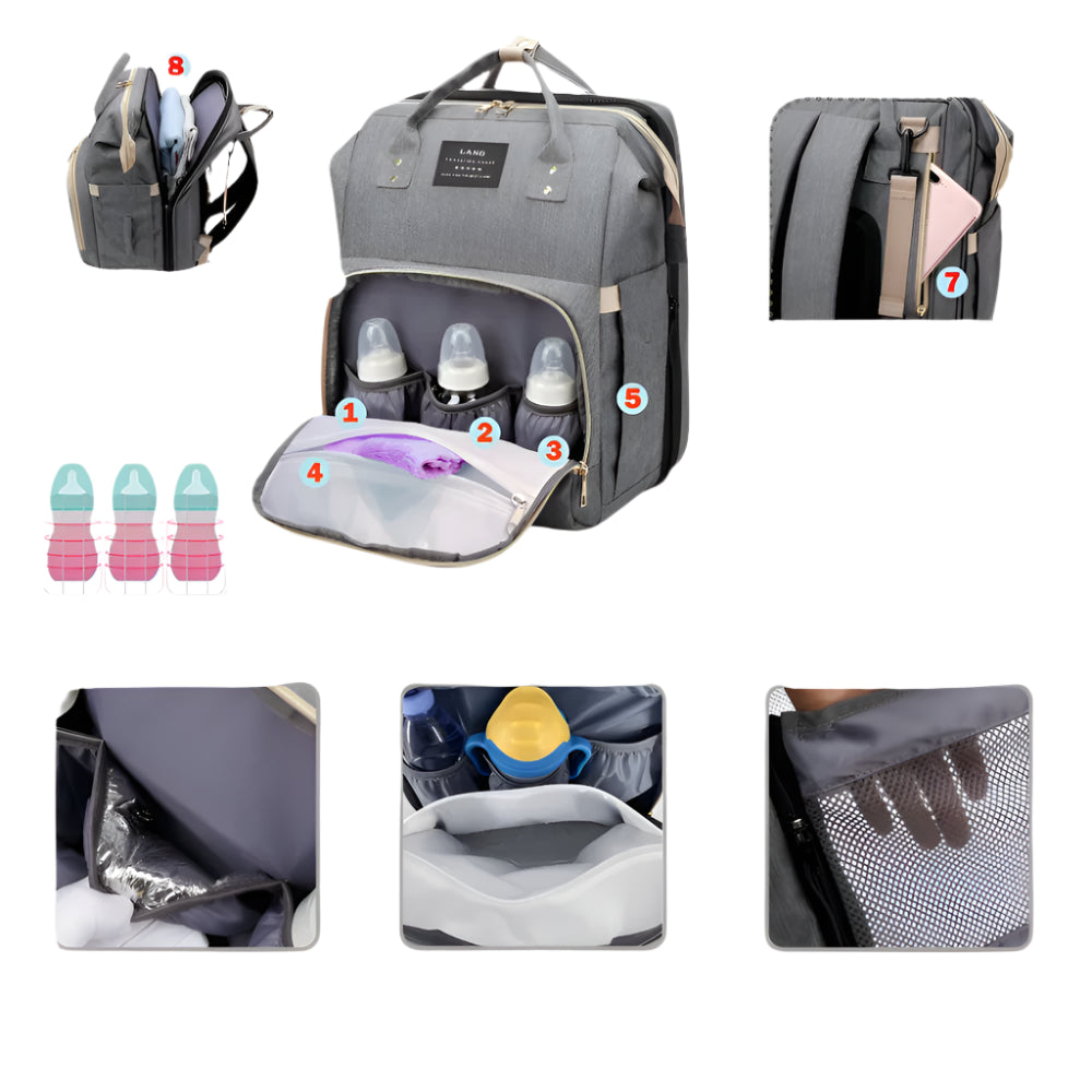 תיק גב חכם לאמהות עם מיטת תינוק